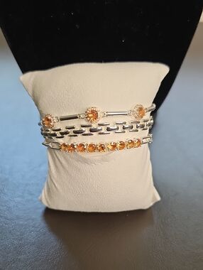 Silver Bracelet Set with Topaz Gem Accents